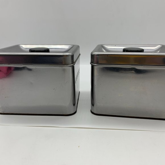 Vintage mid-century modern Garner Ware chrome Coffee & Tea canisters retro vibe - Picture 4 of 11